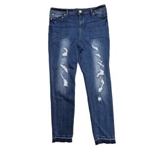NWT VTG  INC Denim Skinny Leg Regular Fit Distressed Blue Denim Jeans Sz 16